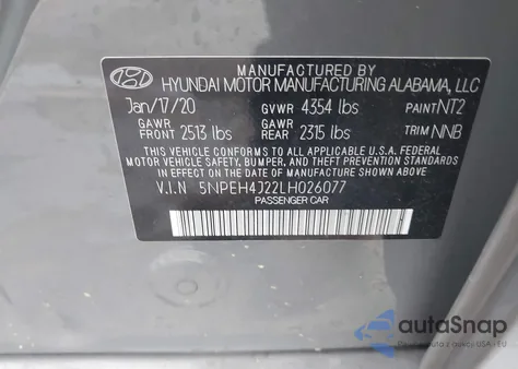 2020 Hyundai Sonata Limited z USA, uszkodzony, nr VIN 5NPEH4J22LH026077